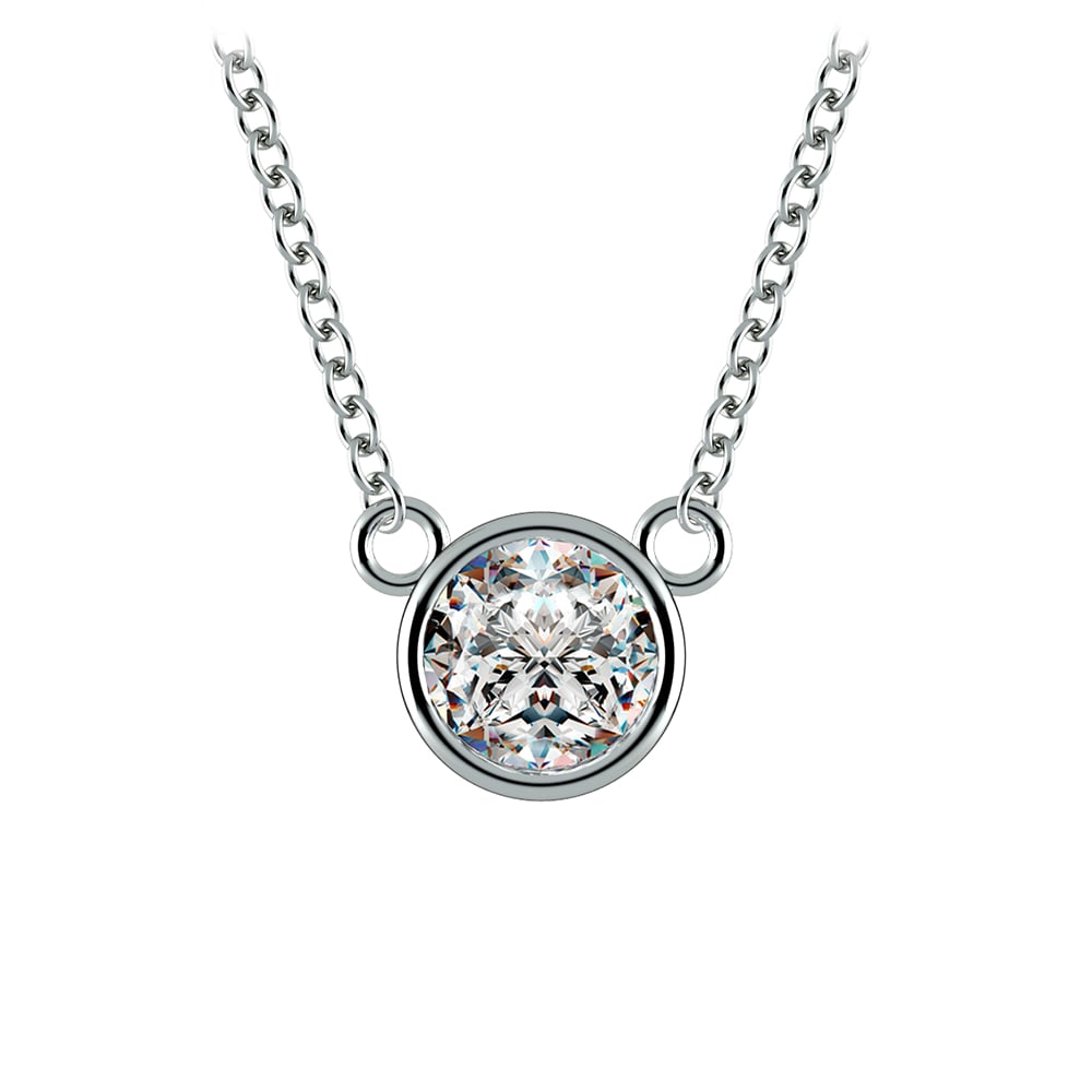 Bezel Set Diamond Solitaire Necklace In White Gold (3/4 Ctw)  | 01