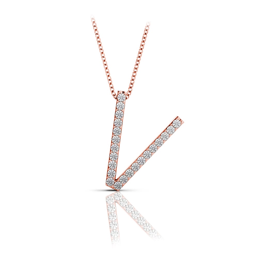 Diamond Initial Necklace - V | 05