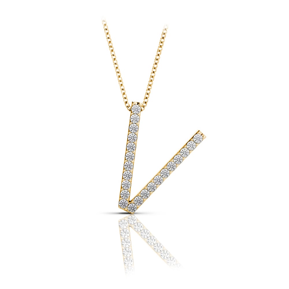 Diamond Initial Necklace - V | 04