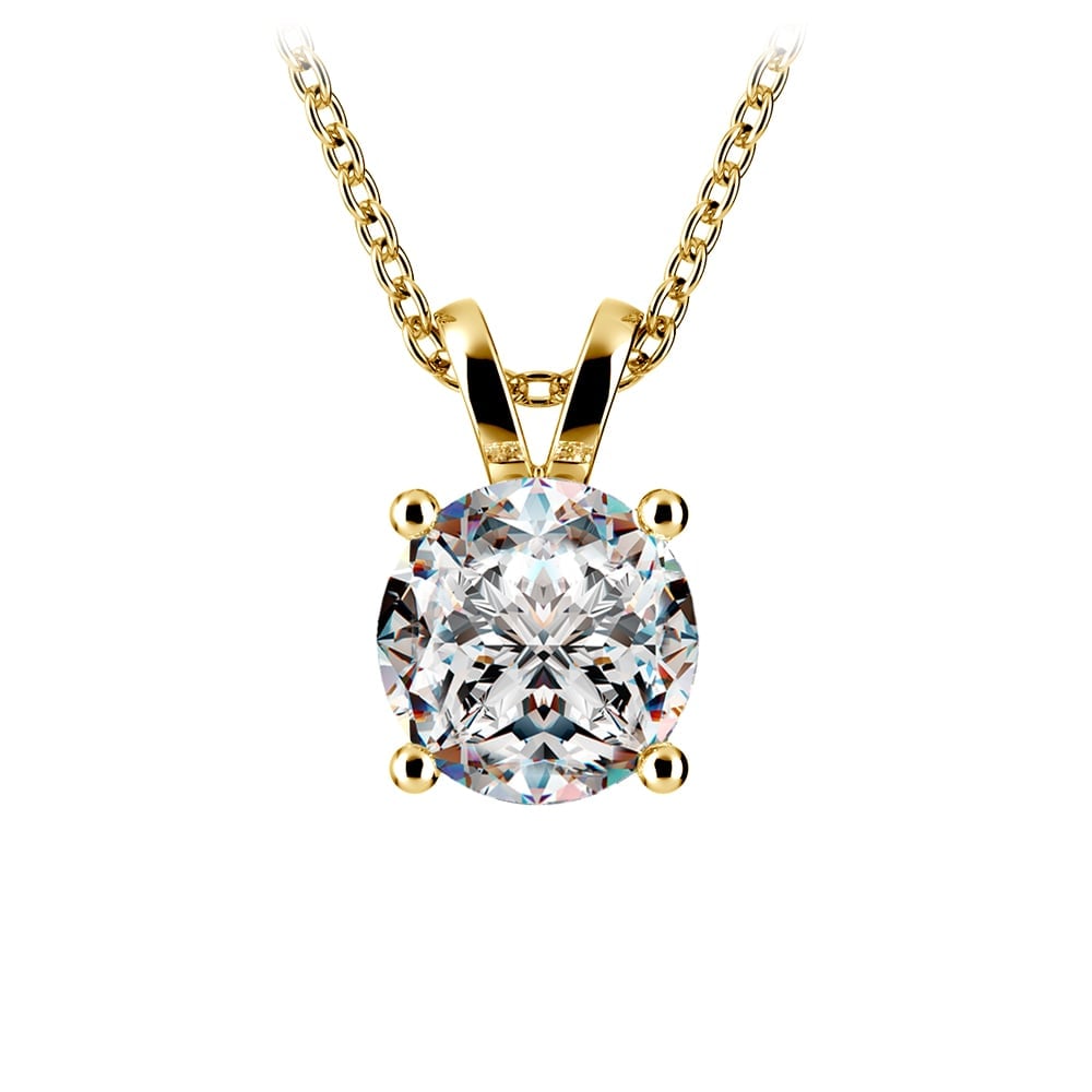 Two Carat Round Diamond Pendant Necklace In Yellow Gold | 01