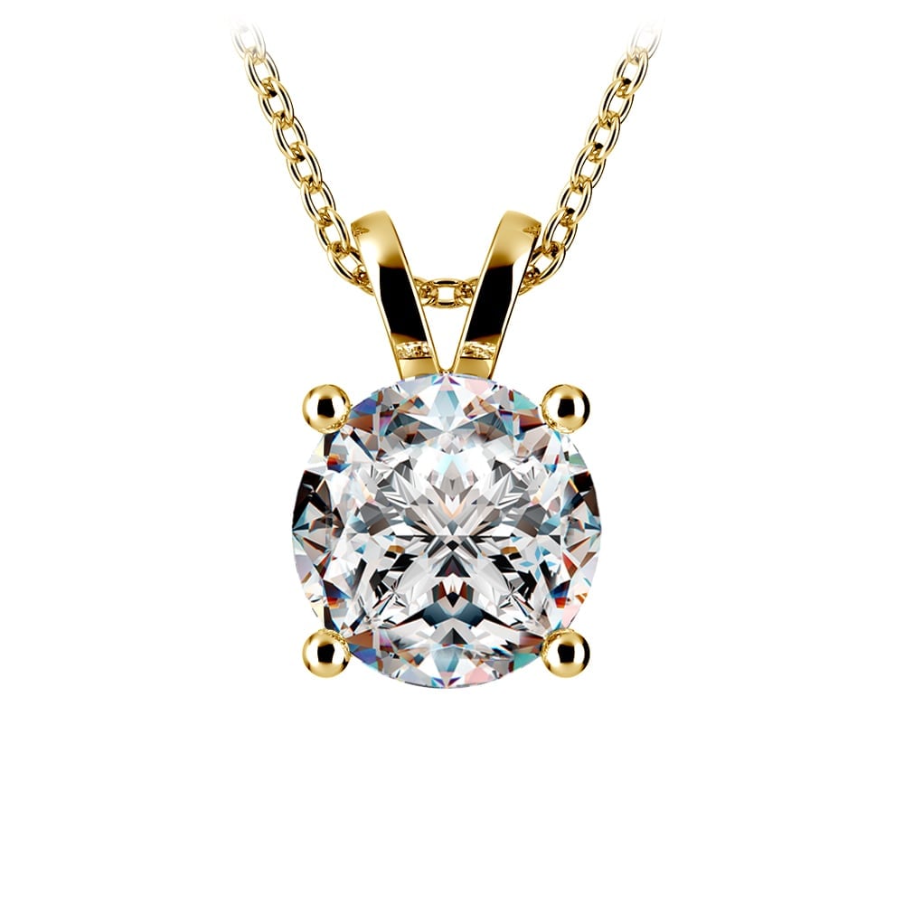 Three Carat Round Cut Diamond Pendant Necklace In Yellow Gold | 01