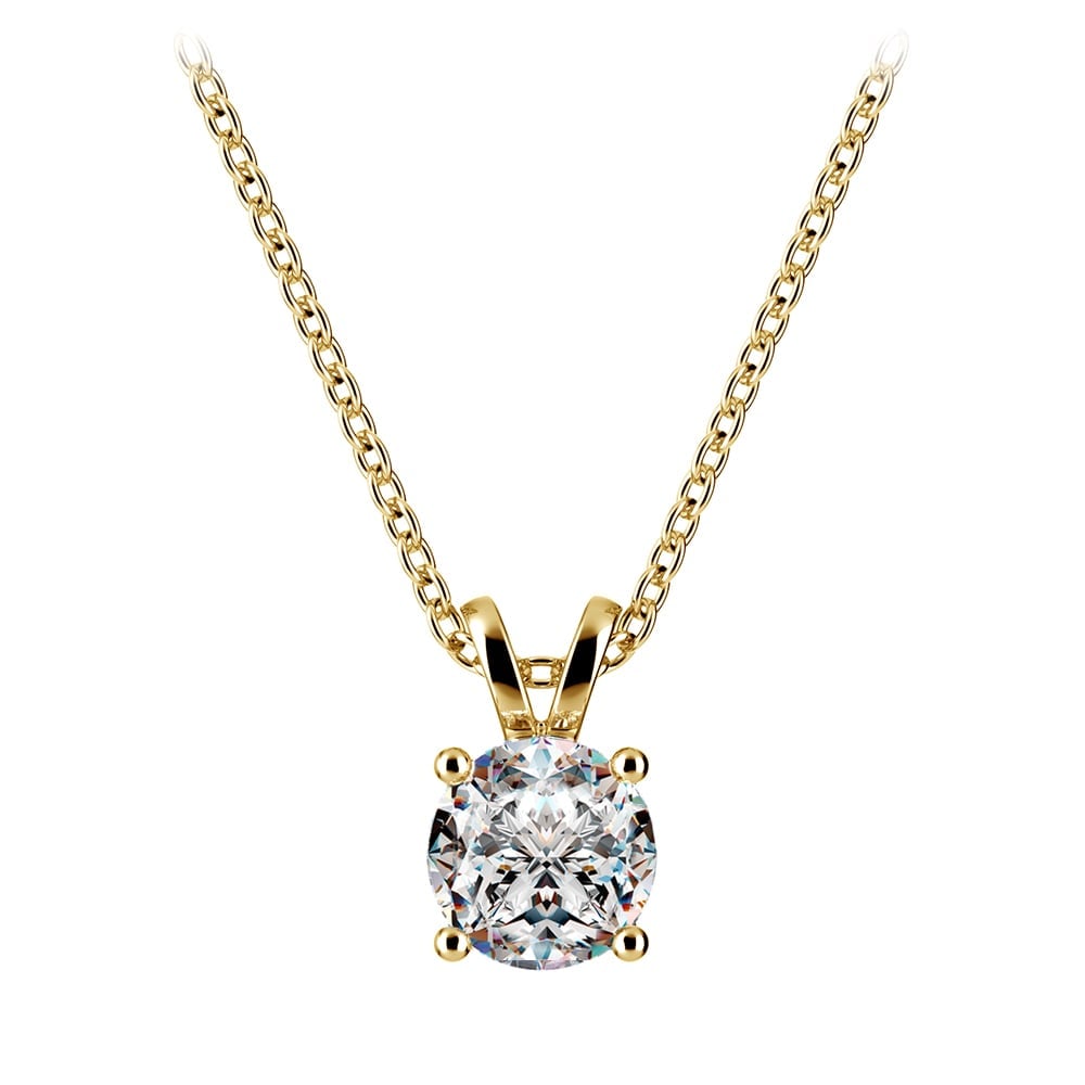 Round Diamond Solitaire Pendant Setting Yellow Gold Necklace | 02