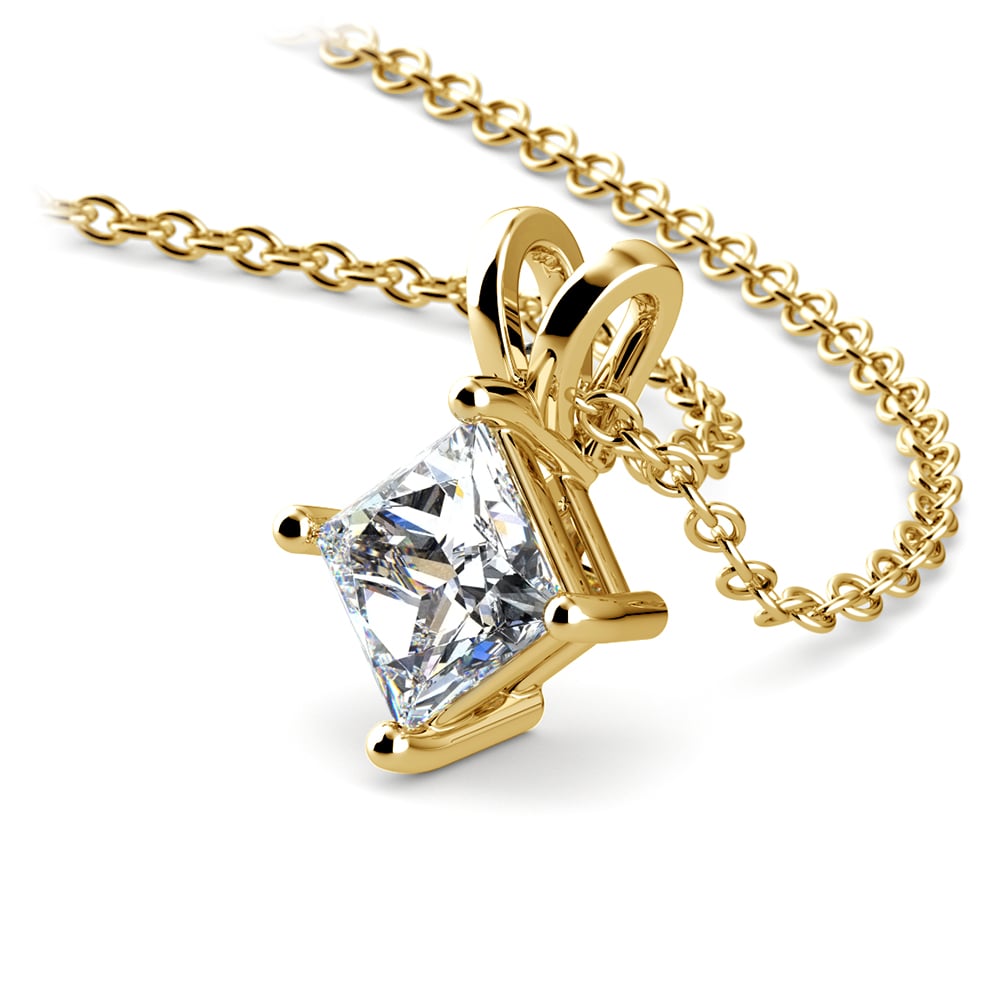 Square Cut Diamond Solitaire Pendant Setting In Yellow Gold | 01