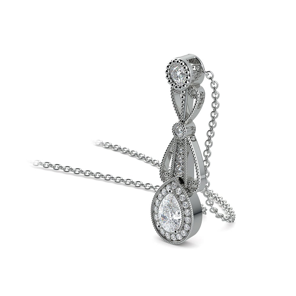 Vintage Pear Diamond Pendant Necklace In White Gold | 03