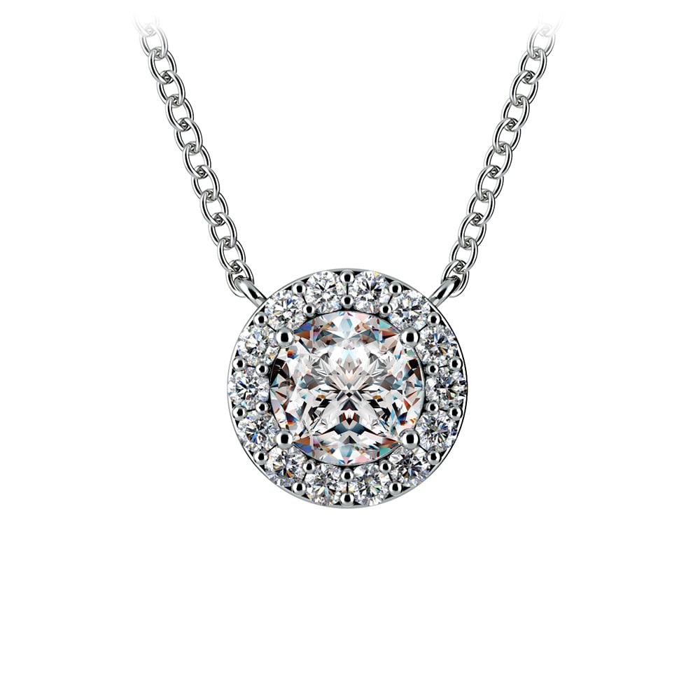 Delicate Halo Diamond Pendant Setting In White Gold | 02