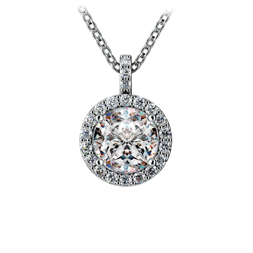 White Gold Halo Diamond Necklace (1 1/2 Ctw) | 01