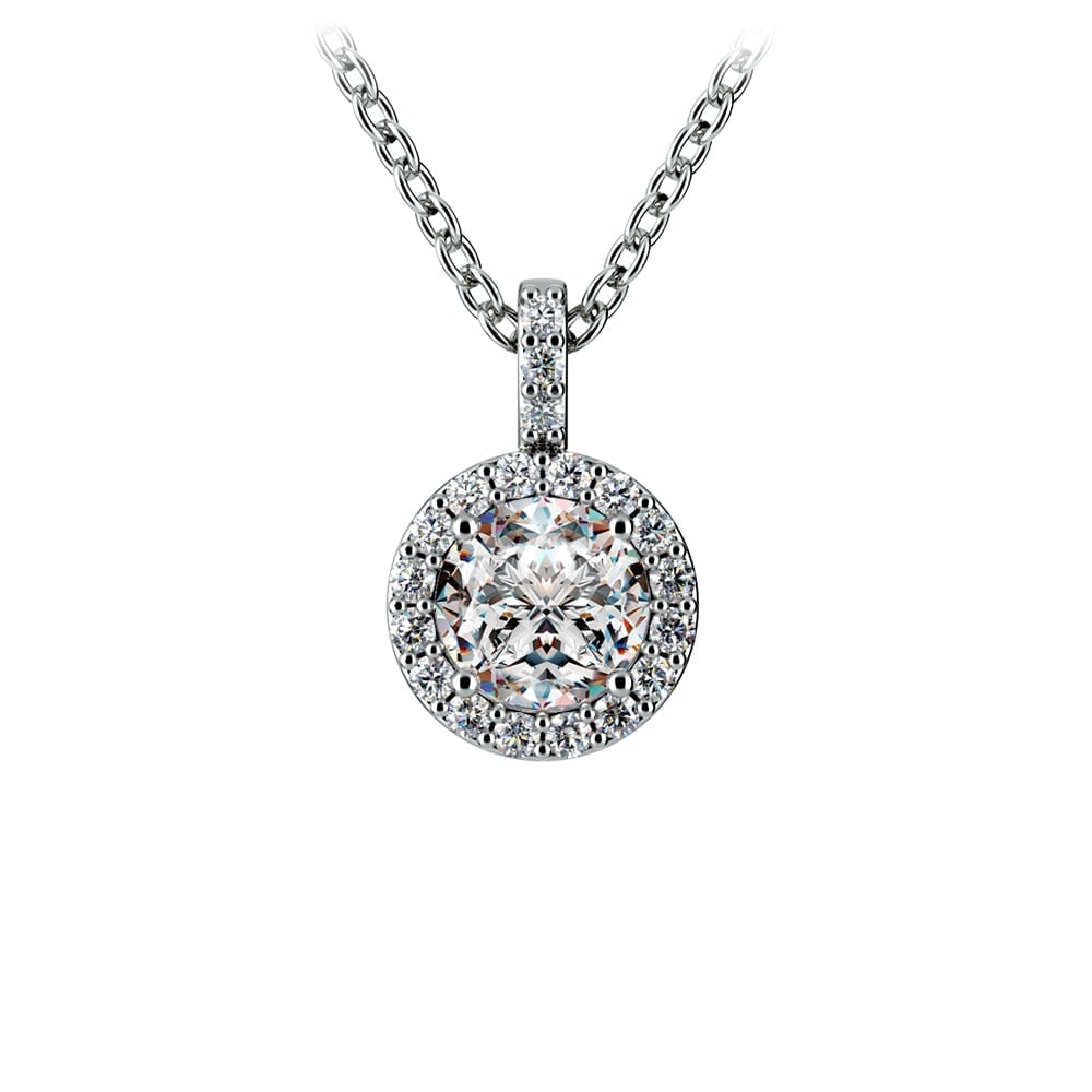 White Gold Diamond Halo Pendant Necklace (3/4 Ctw) | 01