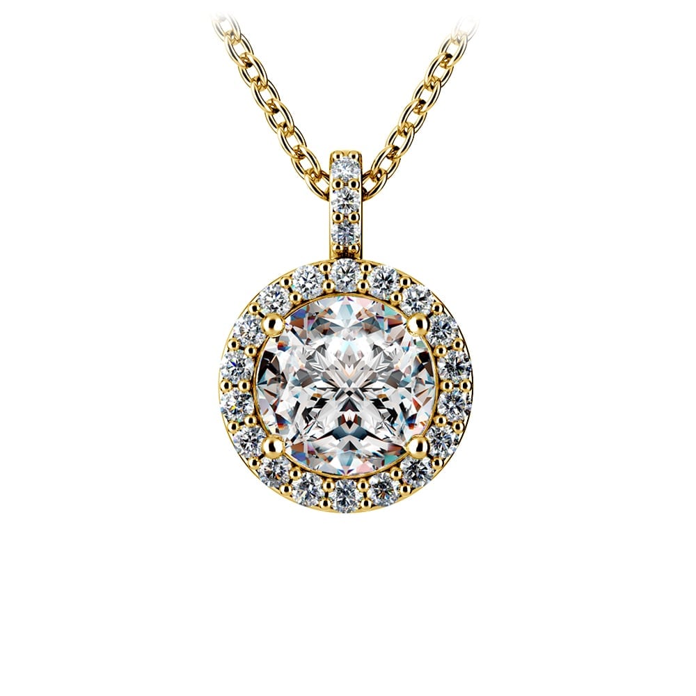 Yellow Gold Halo Diamond Necklace (1 1/2 Ctw) | 01