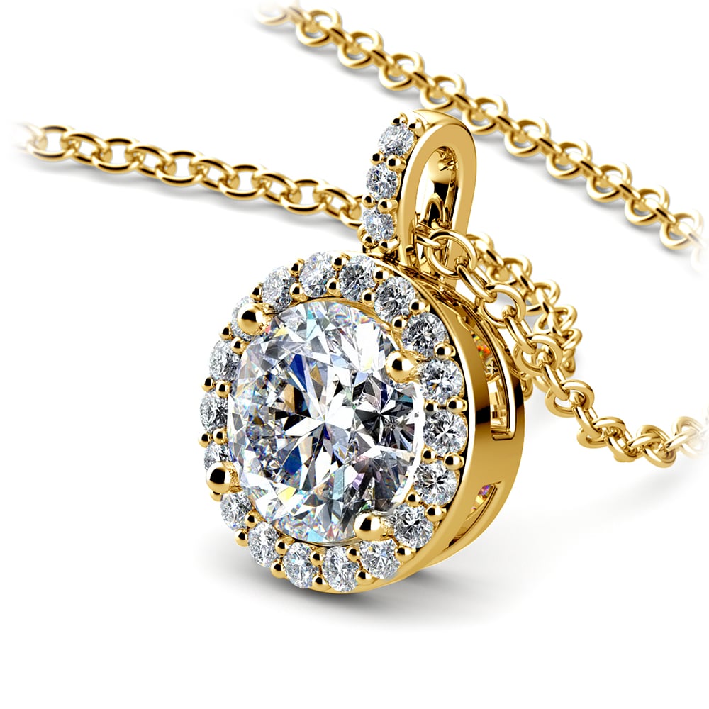 Yellow Gold Halo Diamond Necklace (1 1/2 Ctw) | 03