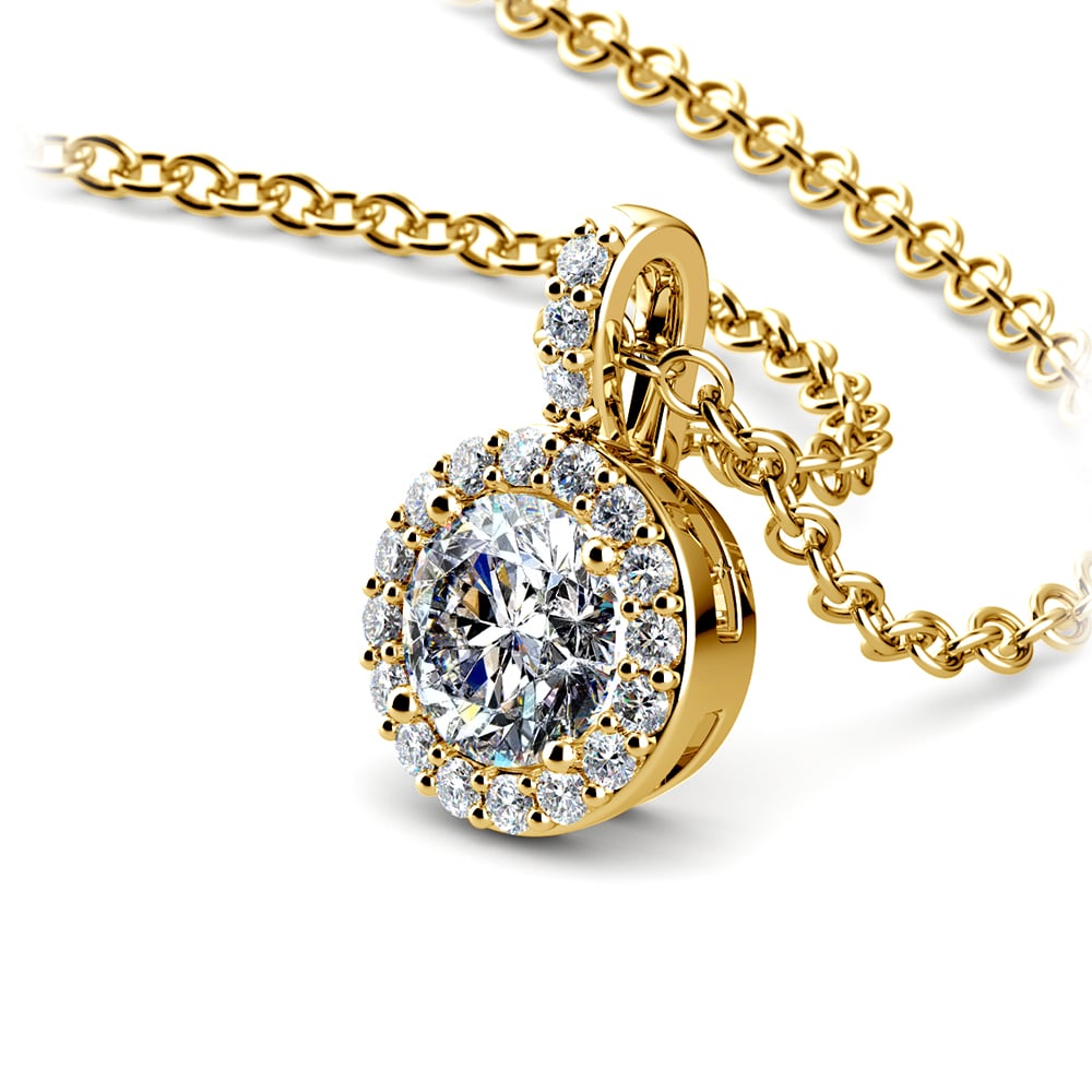 Yellow Gold Diamond Halo Pendant Necklace (3/4 Ctw) | 03