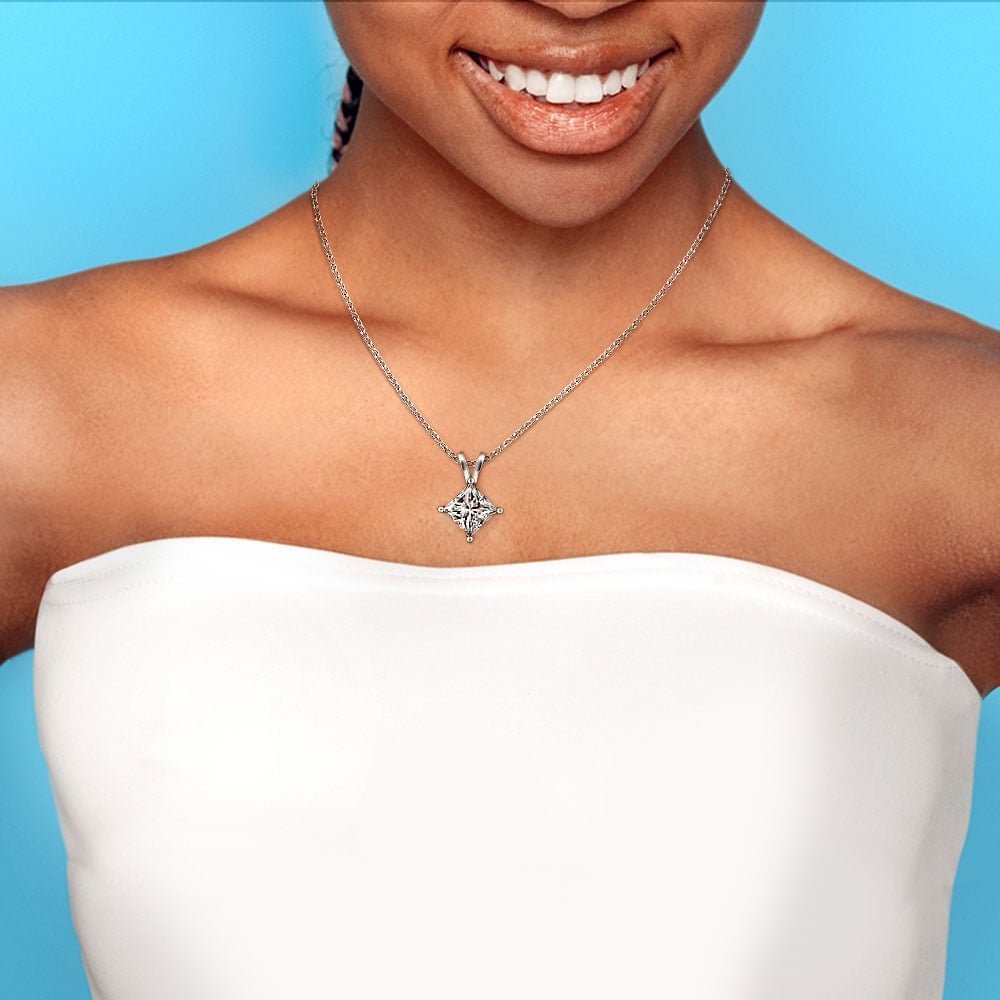 1 1/2 Carat Princess Diamond Solitaire Necklace In Platinum | 04
