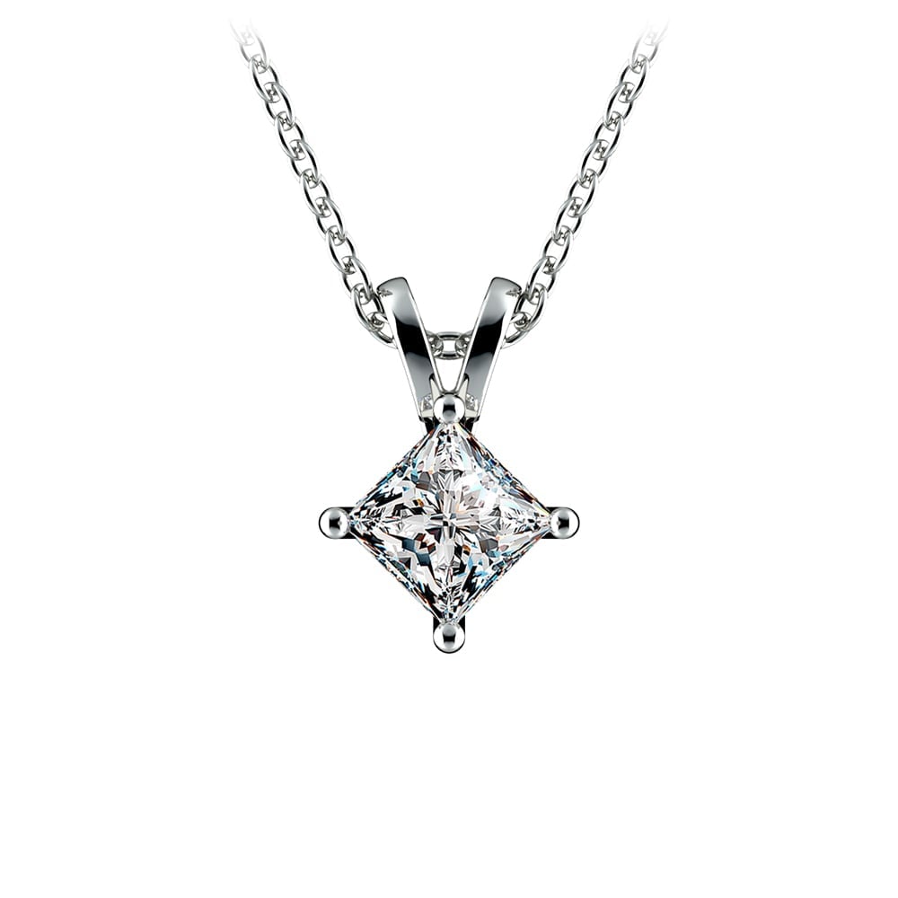 1/2 Carat Princess Cut Solitaire Diamond Pendant In Platinum | 01