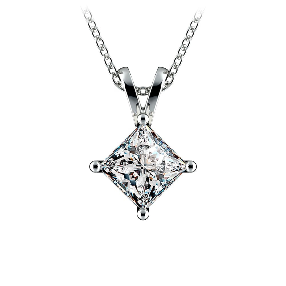 1 1/2 Carat Princess Diamond Solitaire Necklace In White Gold | 01