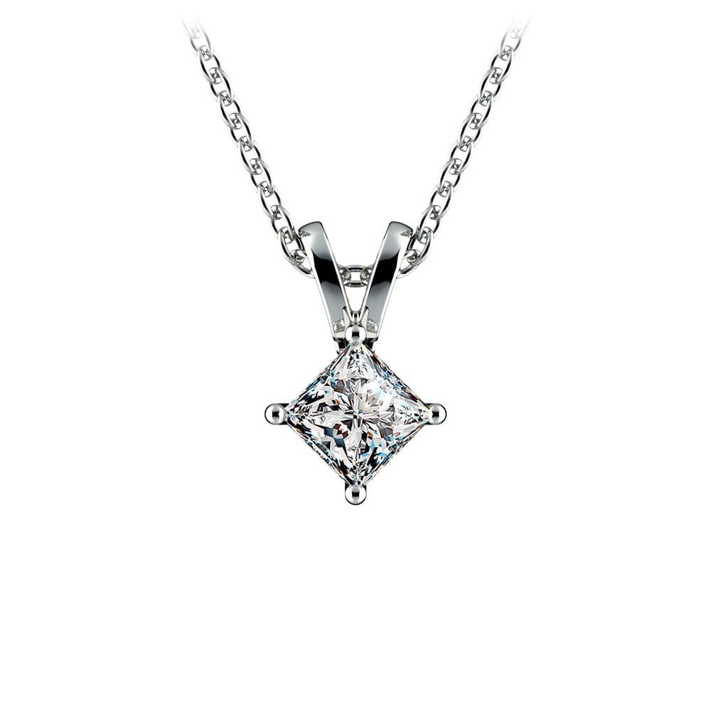 Princess Cut Diamond Solitaire Pendant in White Gold (1/3 ctw) | 01