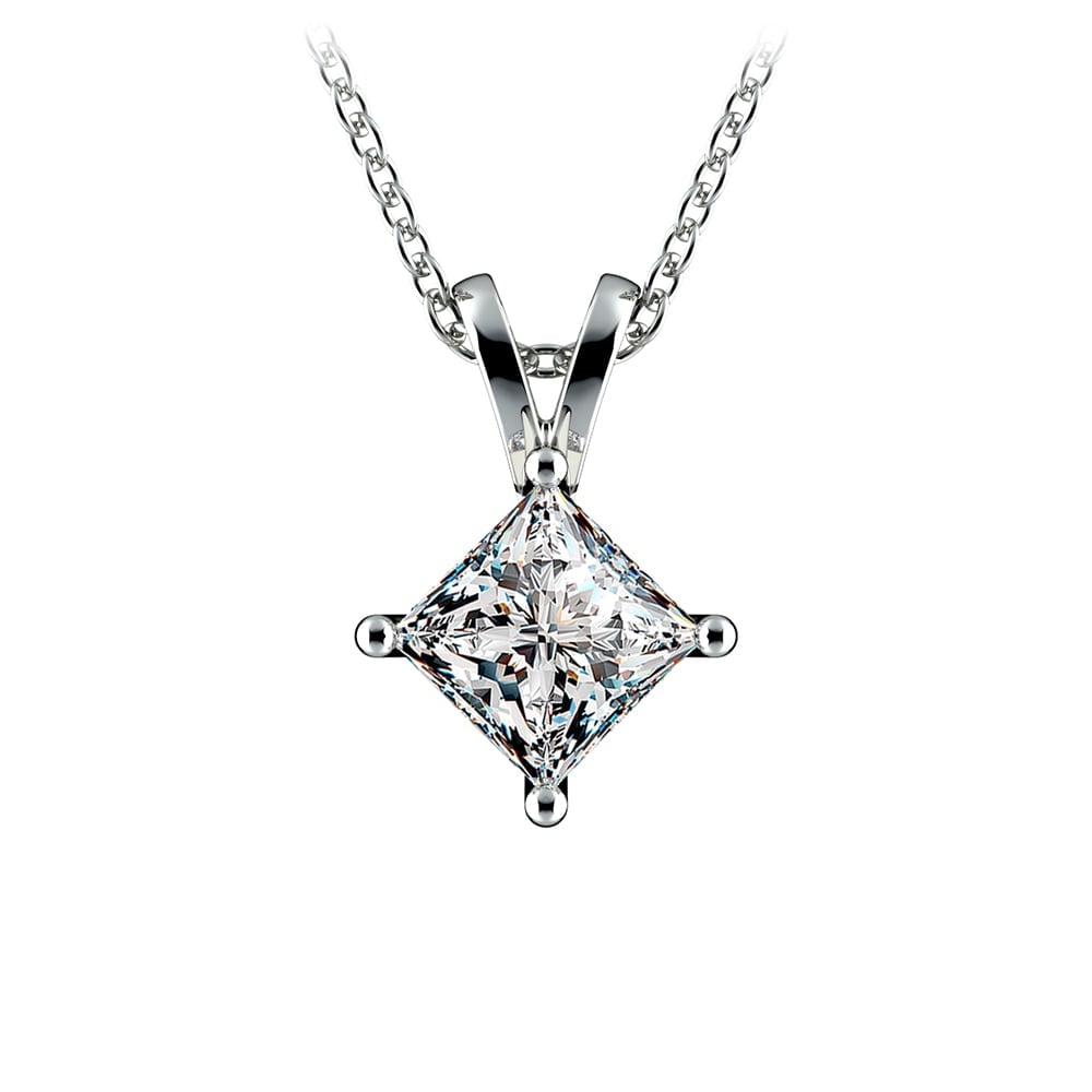 One Carat Princess Diamond Necklace Solitaire In White Gold | 01