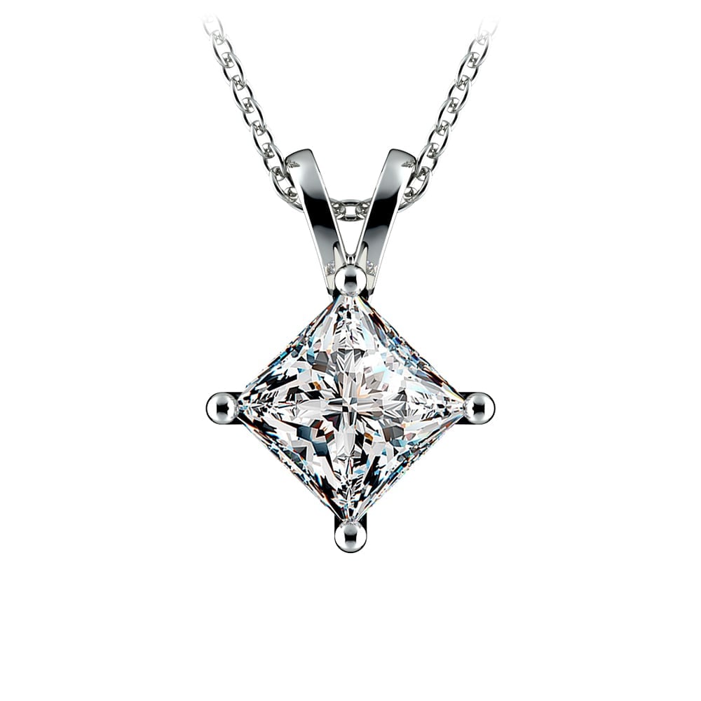 Two Carat Princess Diamond Solitaire White Gold Necklace | 01