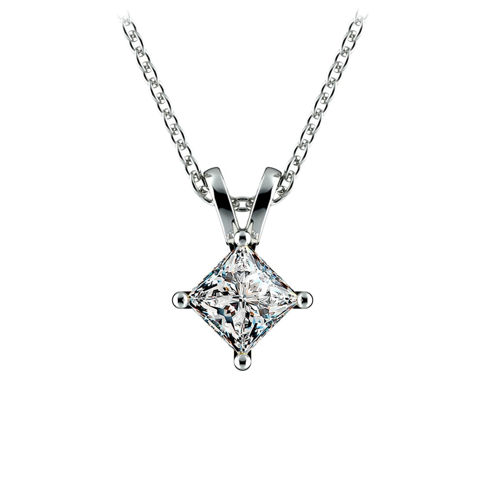 3/4 Carat Princess Cut Solitaire Diamond Pendant In White Gold | 01