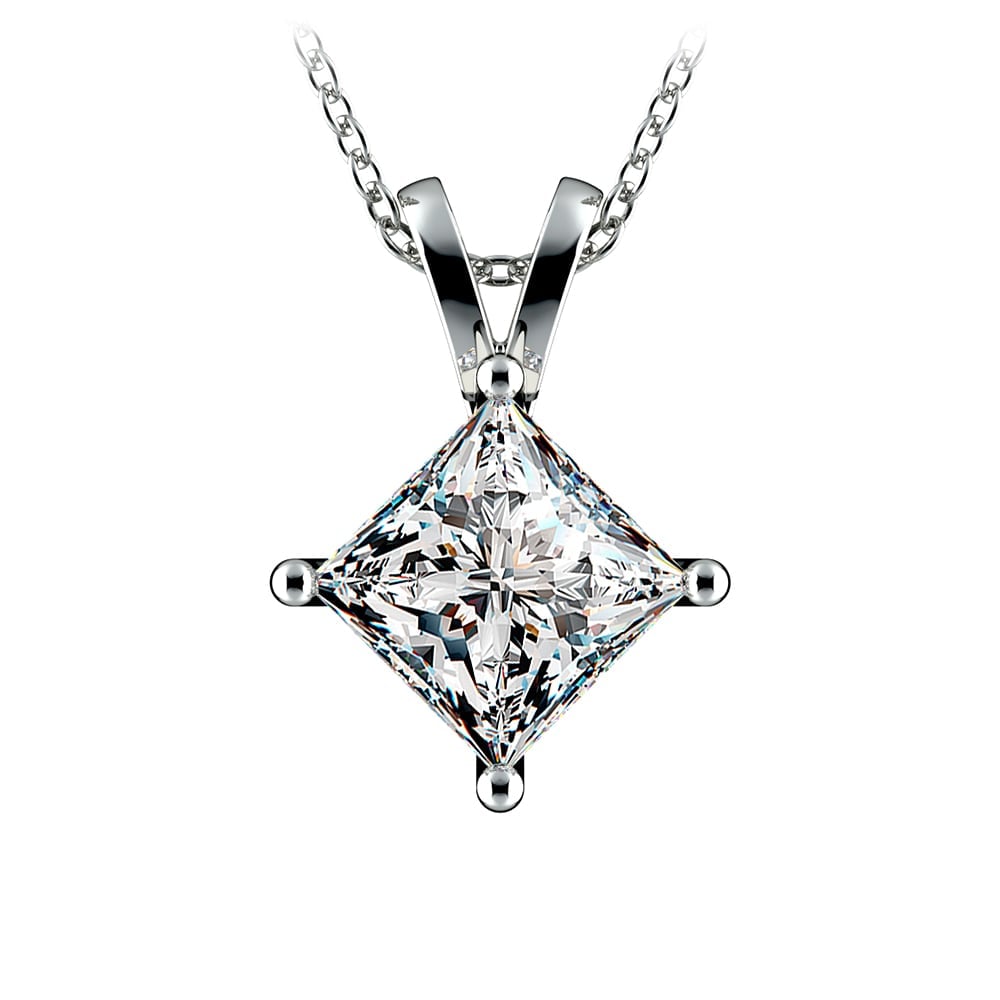 Princess Cut Three Carat Diamond Solitaire Necklace In White Gold | 01