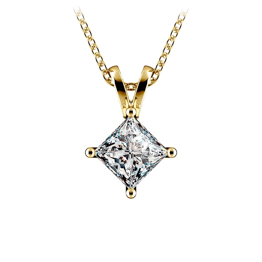 One Carat Princess Diamond Necklace Solitaire In Yellow Gold | 01