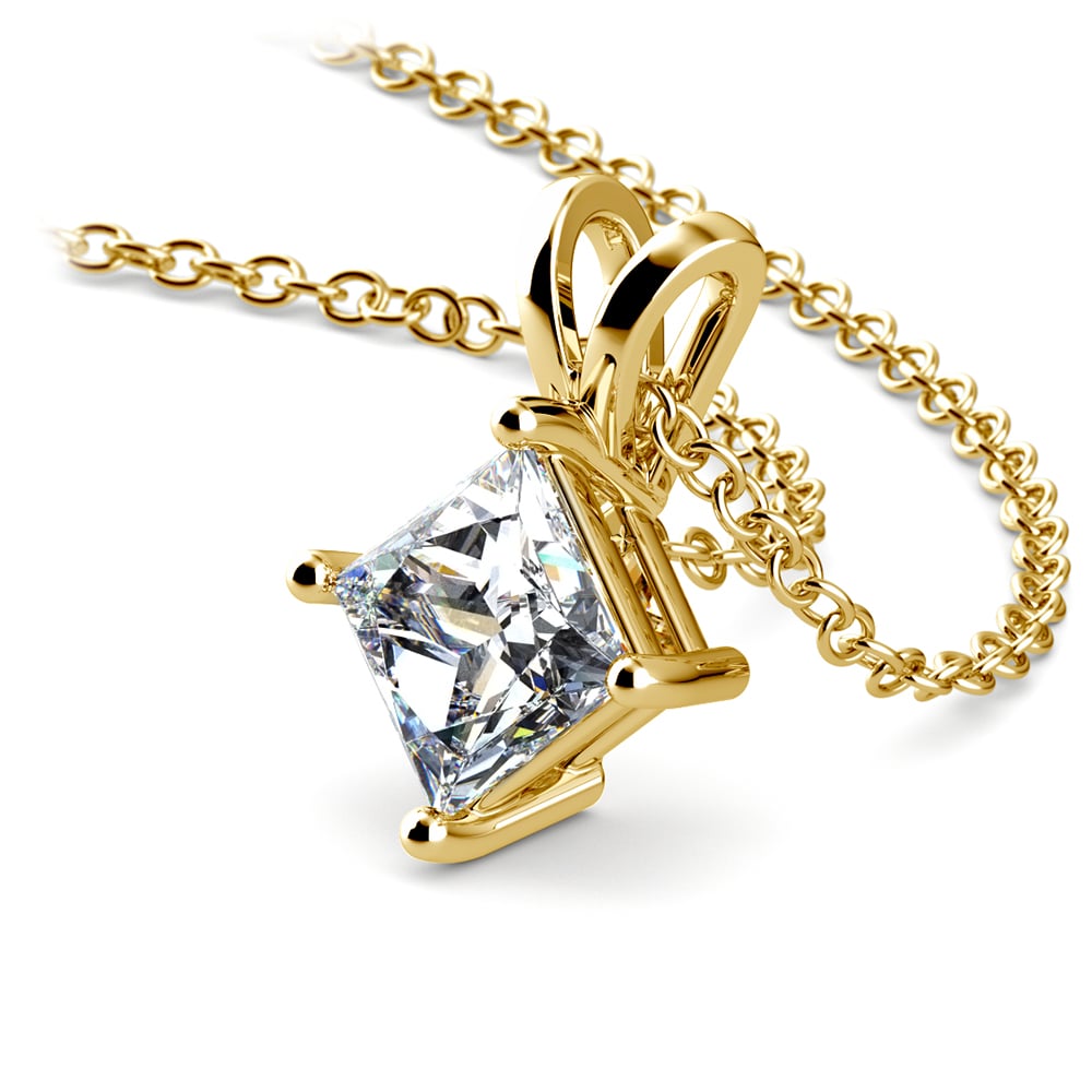 One Carat Princess Diamond Necklace Solitaire In Yellow Gold | 03