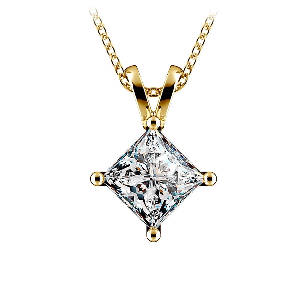 Two Carat Princess Diamond Solitaire Yellow Gold Necklace | 01