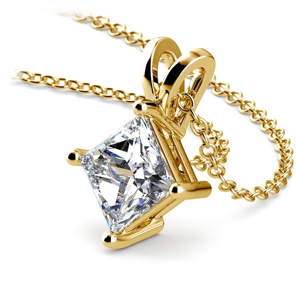 Two Carat Princess Diamond Solitaire Yellow Gold Necklace | 03