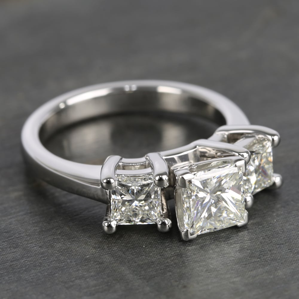 1.29 Carat Princess Cut Diamond 3 Stone Ring In White Gold angle 3