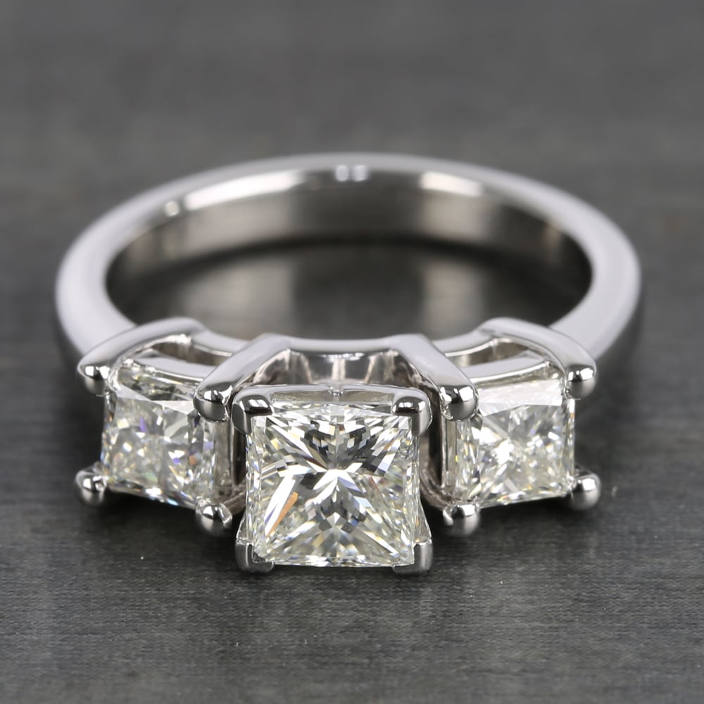 1.29 Carat Princess Cut Diamond 3 Stone Ring In White Gold