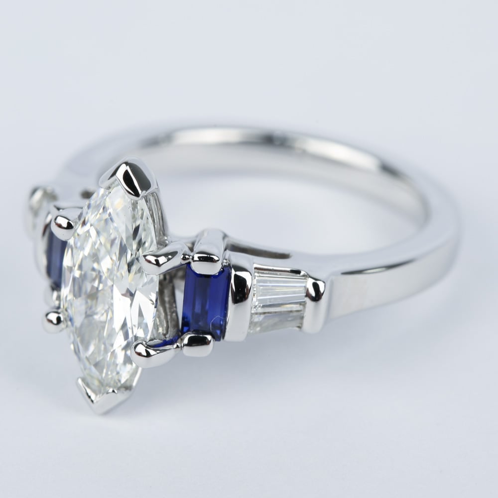 Marquise Diamond Ring With Sapphire Baguettes - small angle 2