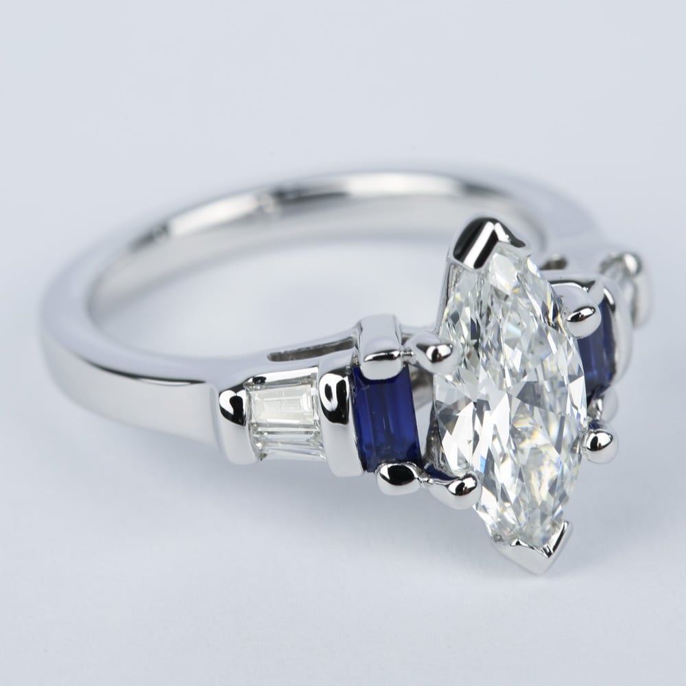 Marquise Diamond Ring With Sapphire Baguettes - small angle 3