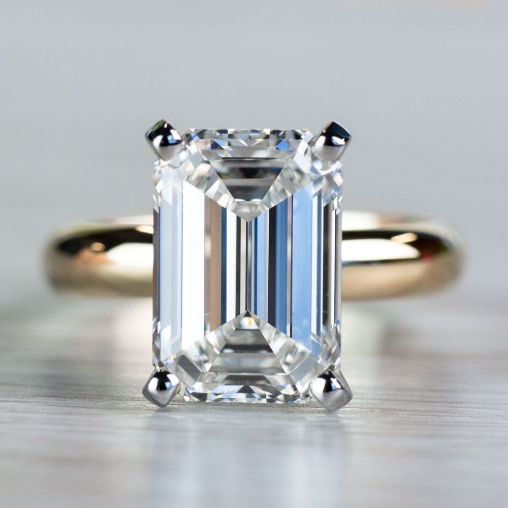 4 Carat Emerald Cut Diamond Ring in Yellow Gold
