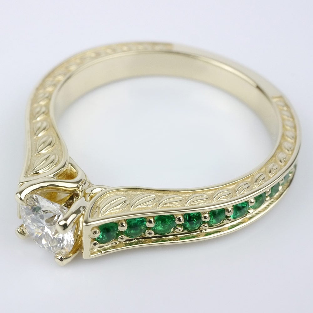 Antique Style Emerald Gemstone Ring In Gold angle 2