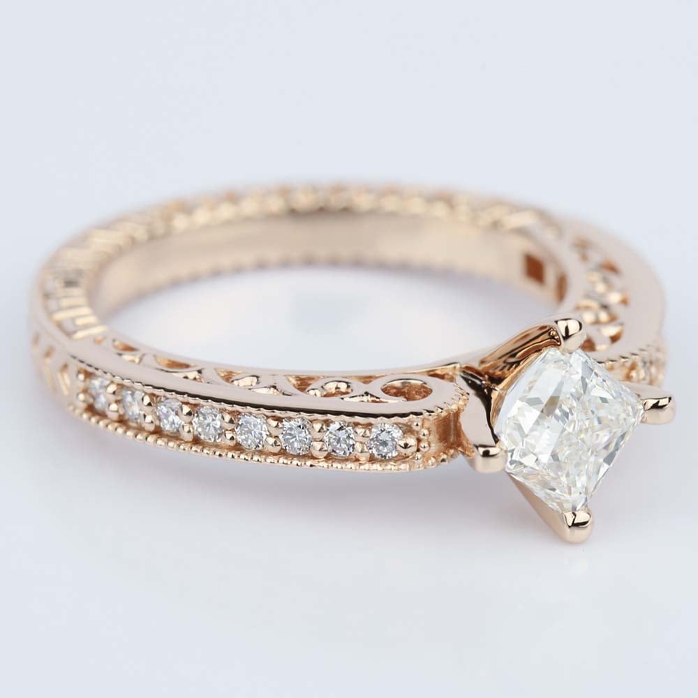 Filigree Rose Gold Diamond Engagement Ring angle 3