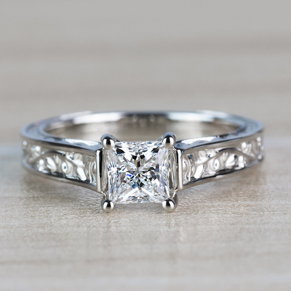 Antique Floral Princess Cut Diamond Engagement Ring