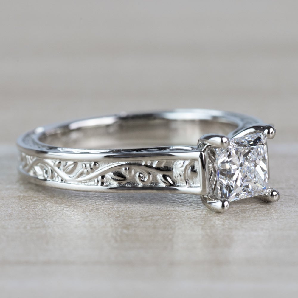 Antique Floral Princess Cut Diamond Engagement Ring - small angle 3