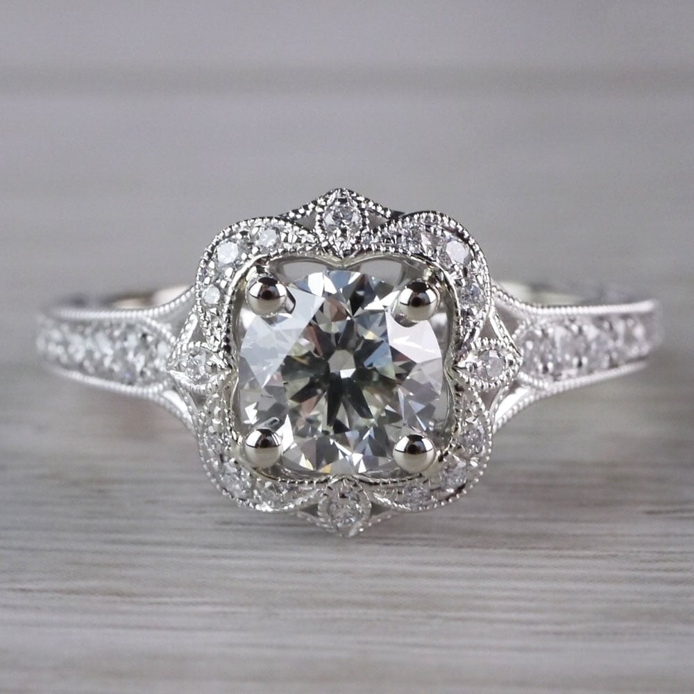 Antique Lyria Bloom Halo White Gold Engagement Ring  - small