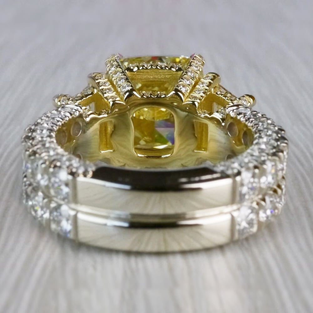 Antique 7 Carat Yellow Diamond Ring - Three Stone Design - small angle 4