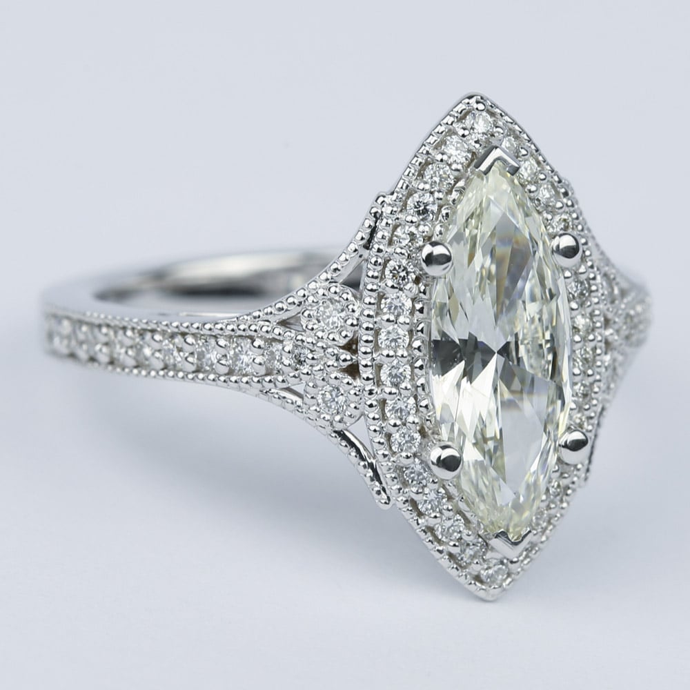 Art Deco Halo Marquise Diamond Engagement Ring (1 Carat) angle 3