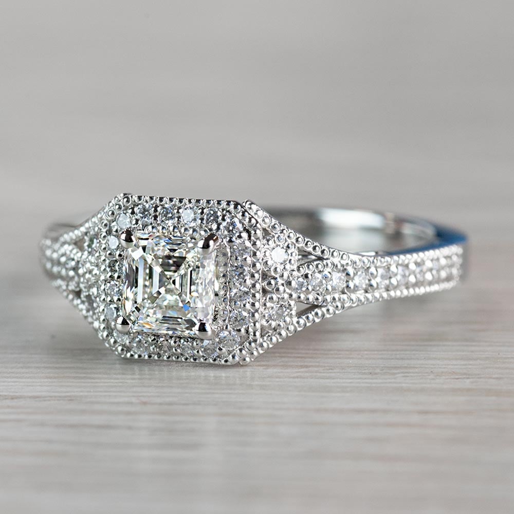 Art Deco Halo Asscher Cut Diamond Engagement Ring - small angle 2