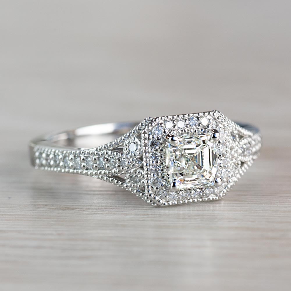 Art Deco Halo Asscher Cut Diamond Engagement Ring - small angle 3