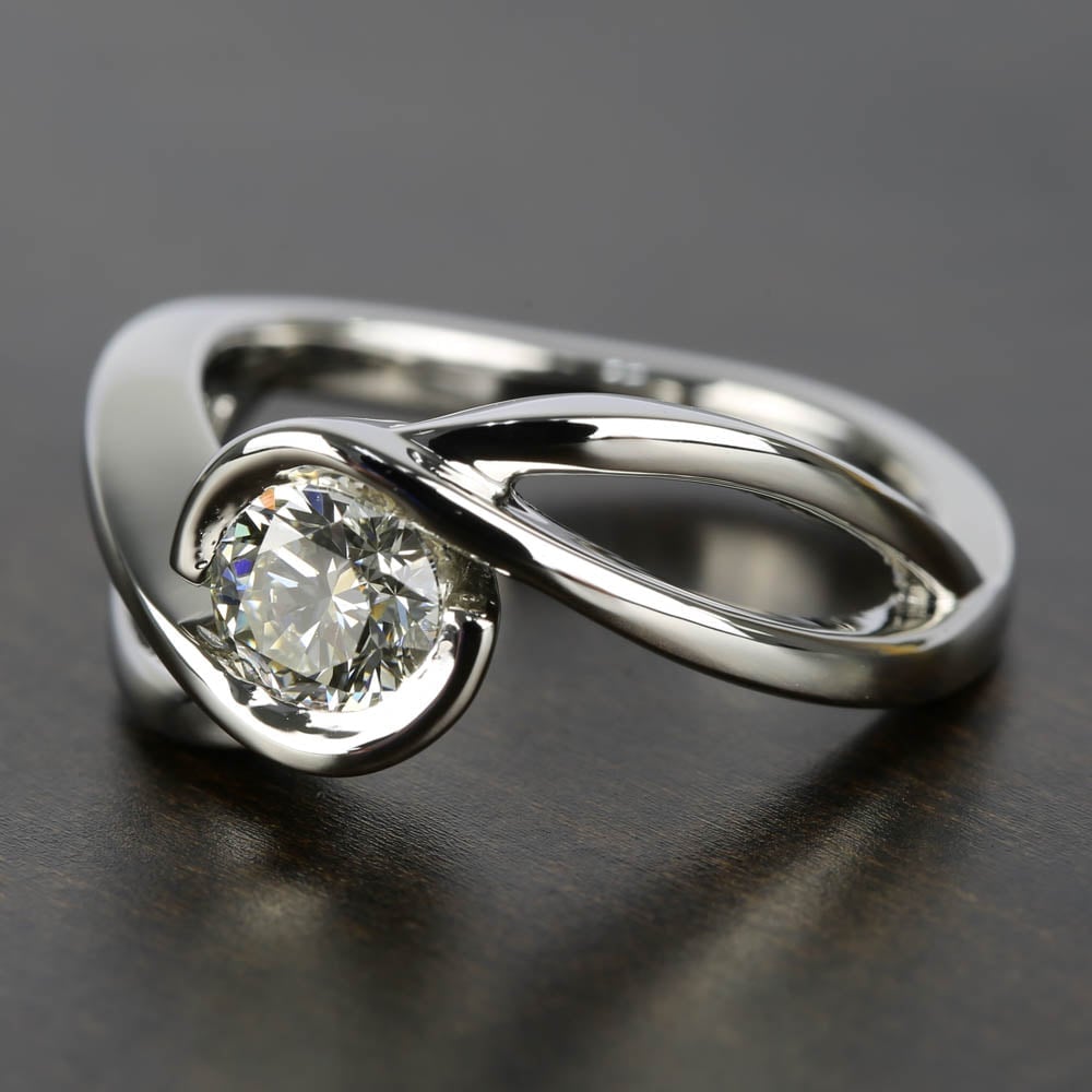 Modern Bypass Diamond Engagement Ring In Platinum - small angle 2