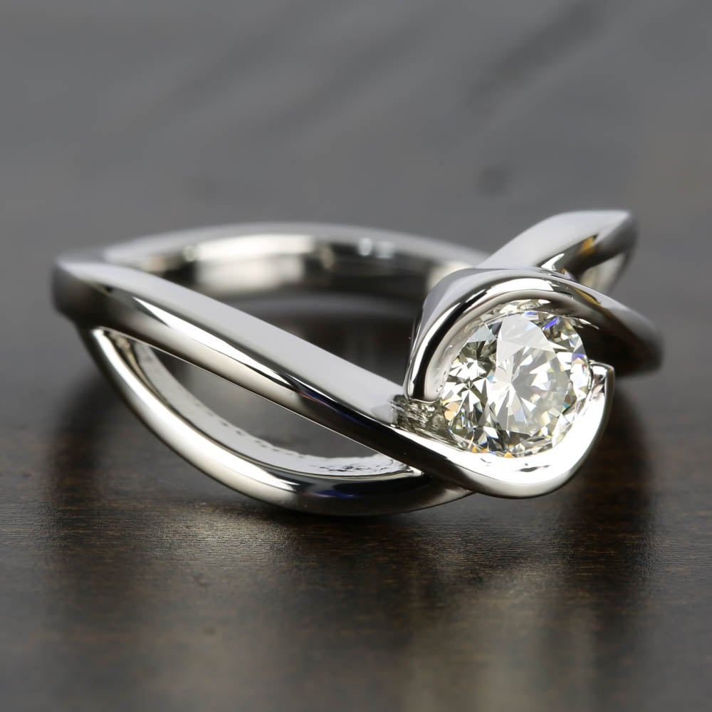 Modern Bypass Diamond Engagement Ring In Platinum - small angle 3