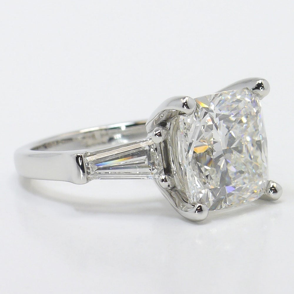 6 Carat Cushion Cut Diamond Engagement Ring With Baguettes angle 3