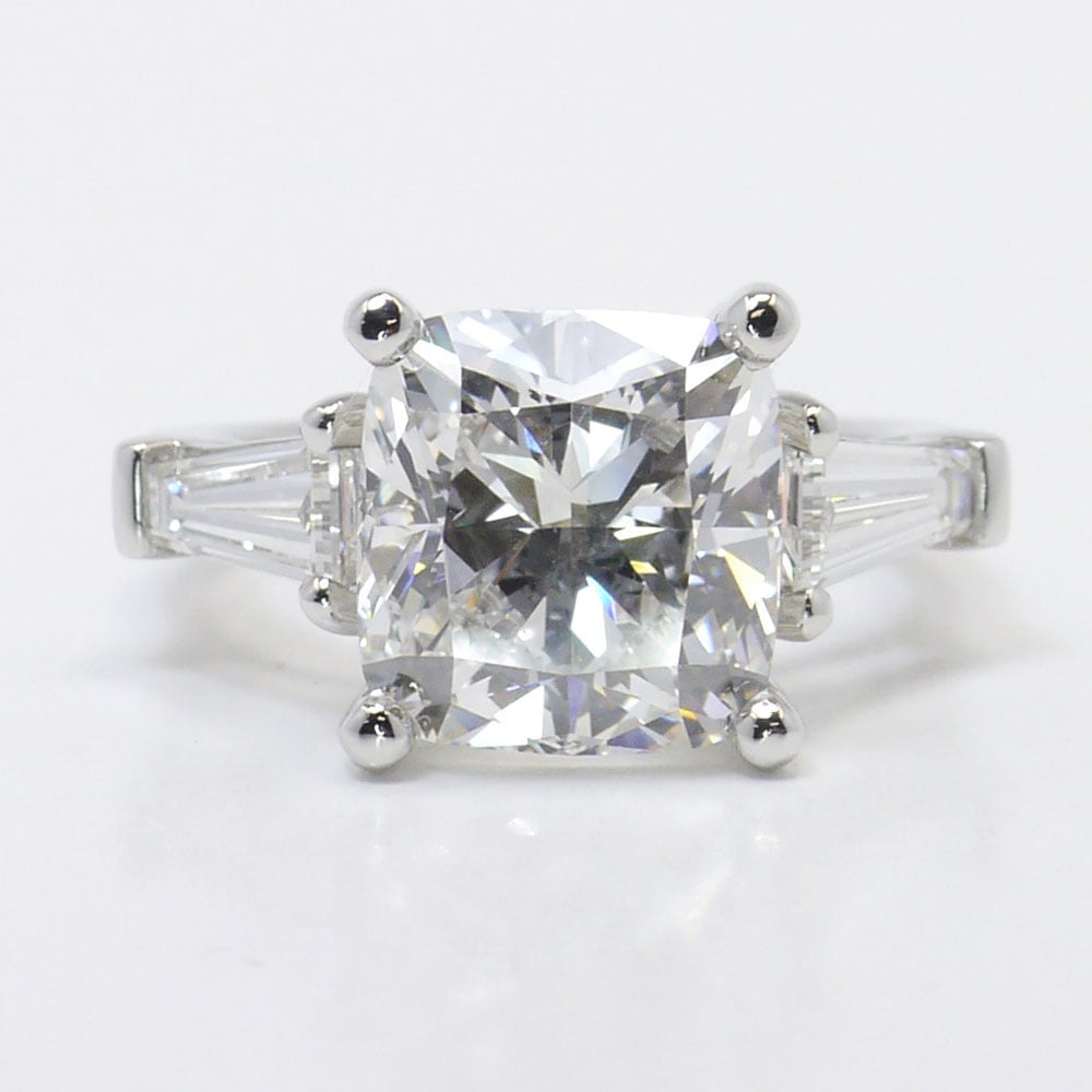 6 Carat Cushion Cut Diamond Engagement Ring With Baguettes - small