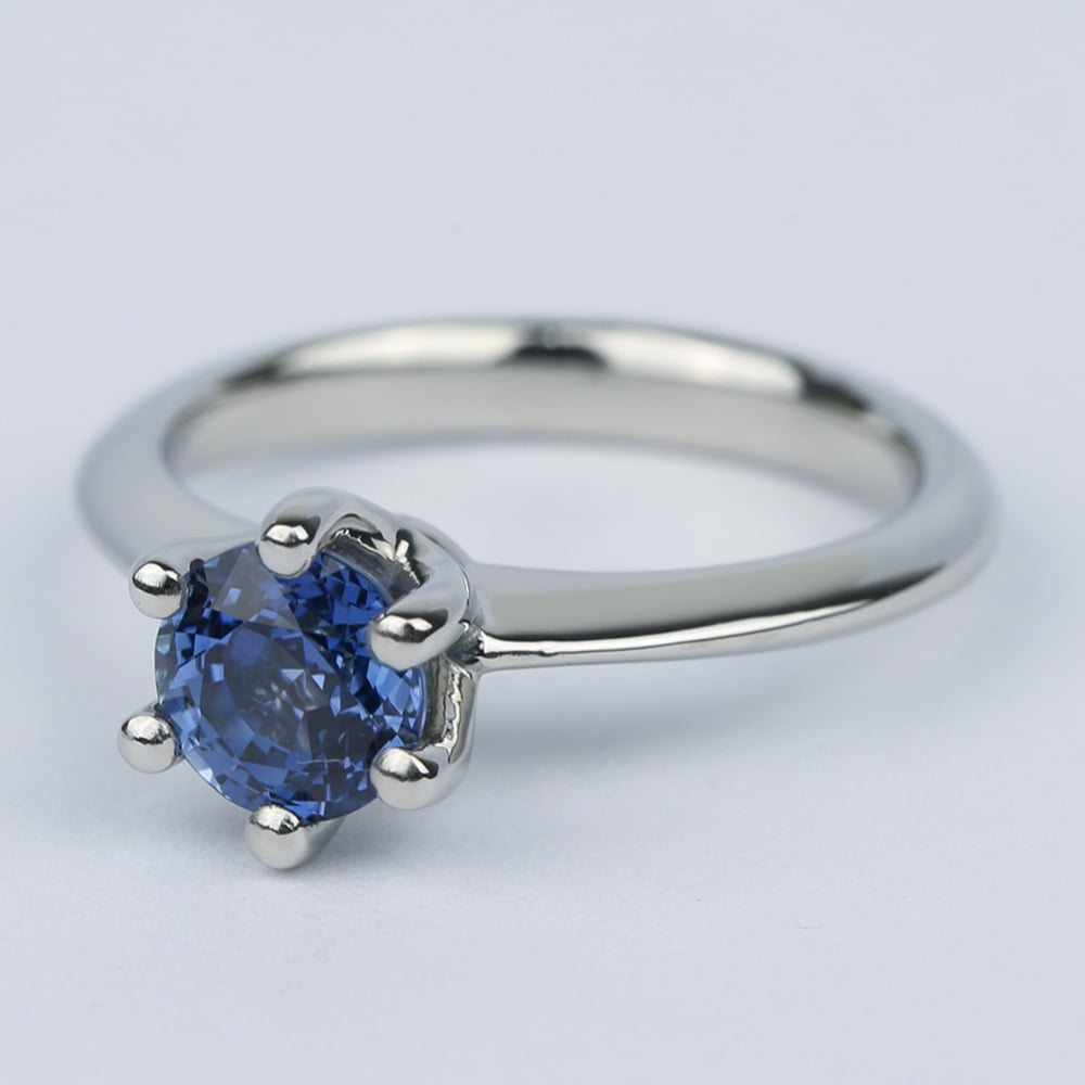 Blue Sapphire Solitaire Engagement Ring In Palladium