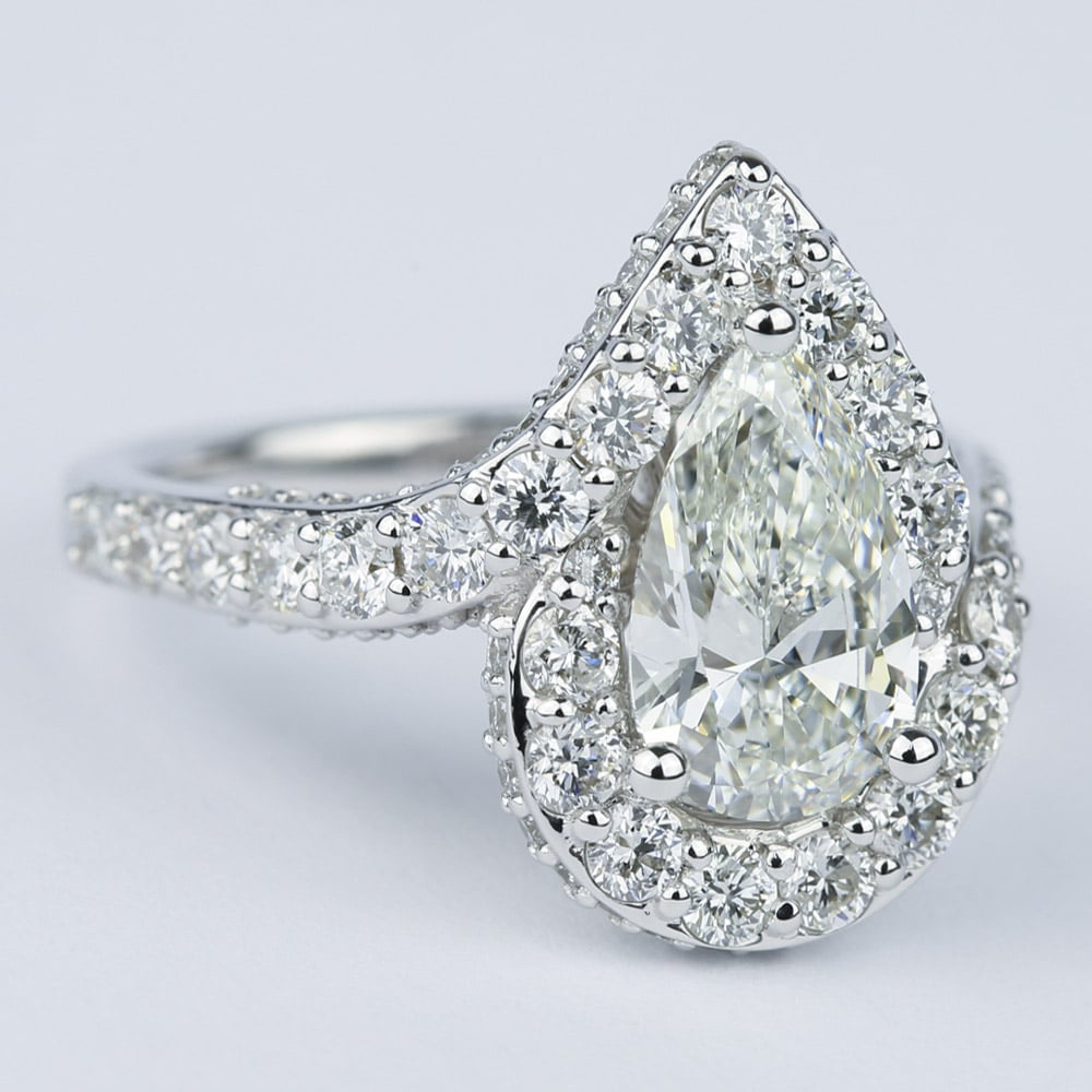 Vintage Pear Diamond Ring With Halo (1.71 Carat) - small angle 3