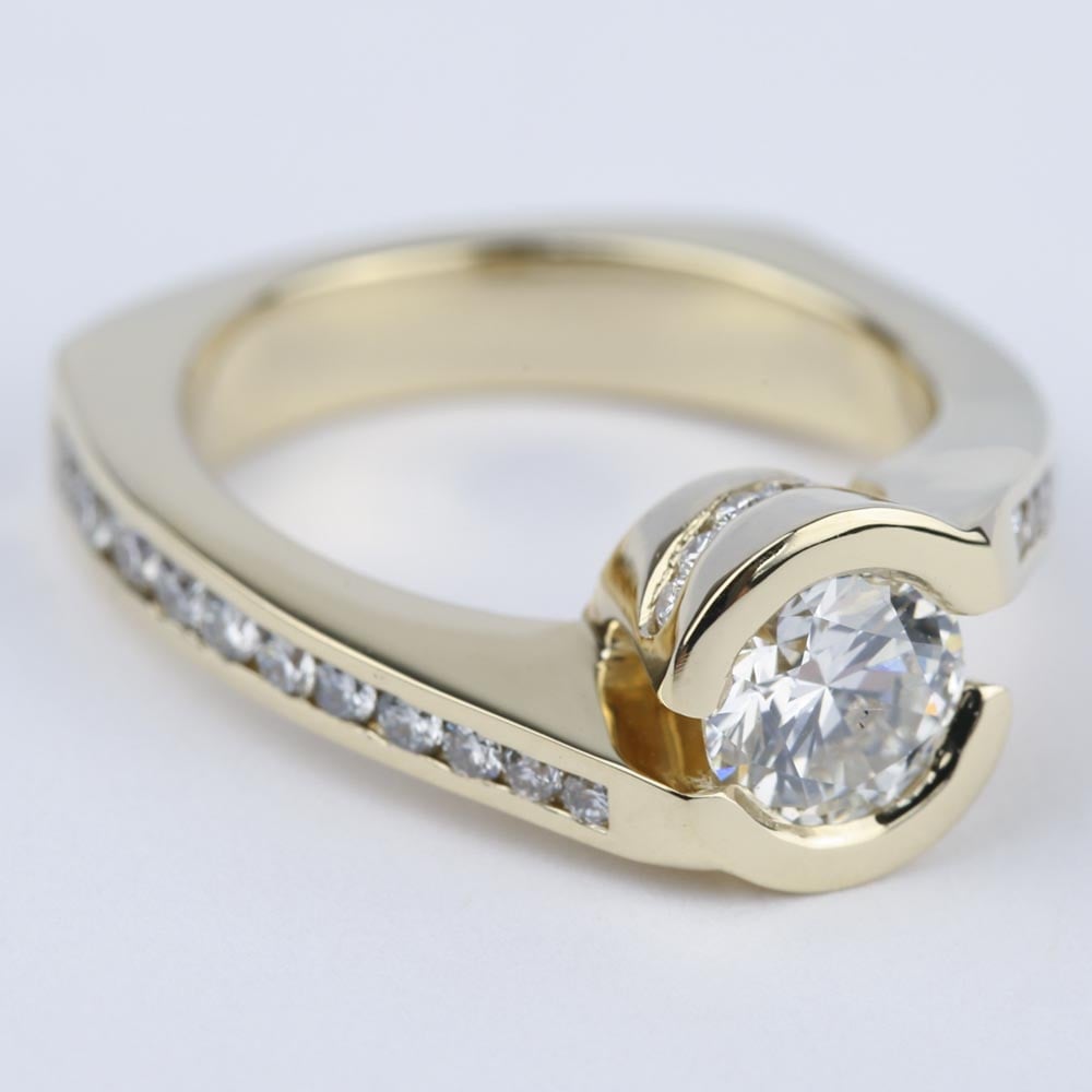 Custom Diamond Bezel Engagement Ring (0.90 Carat) - small angle 3