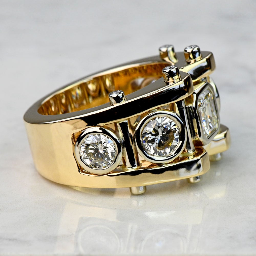 Custom Two-Tone Bezel & Bar Mens Diamond Ring - small angle 3