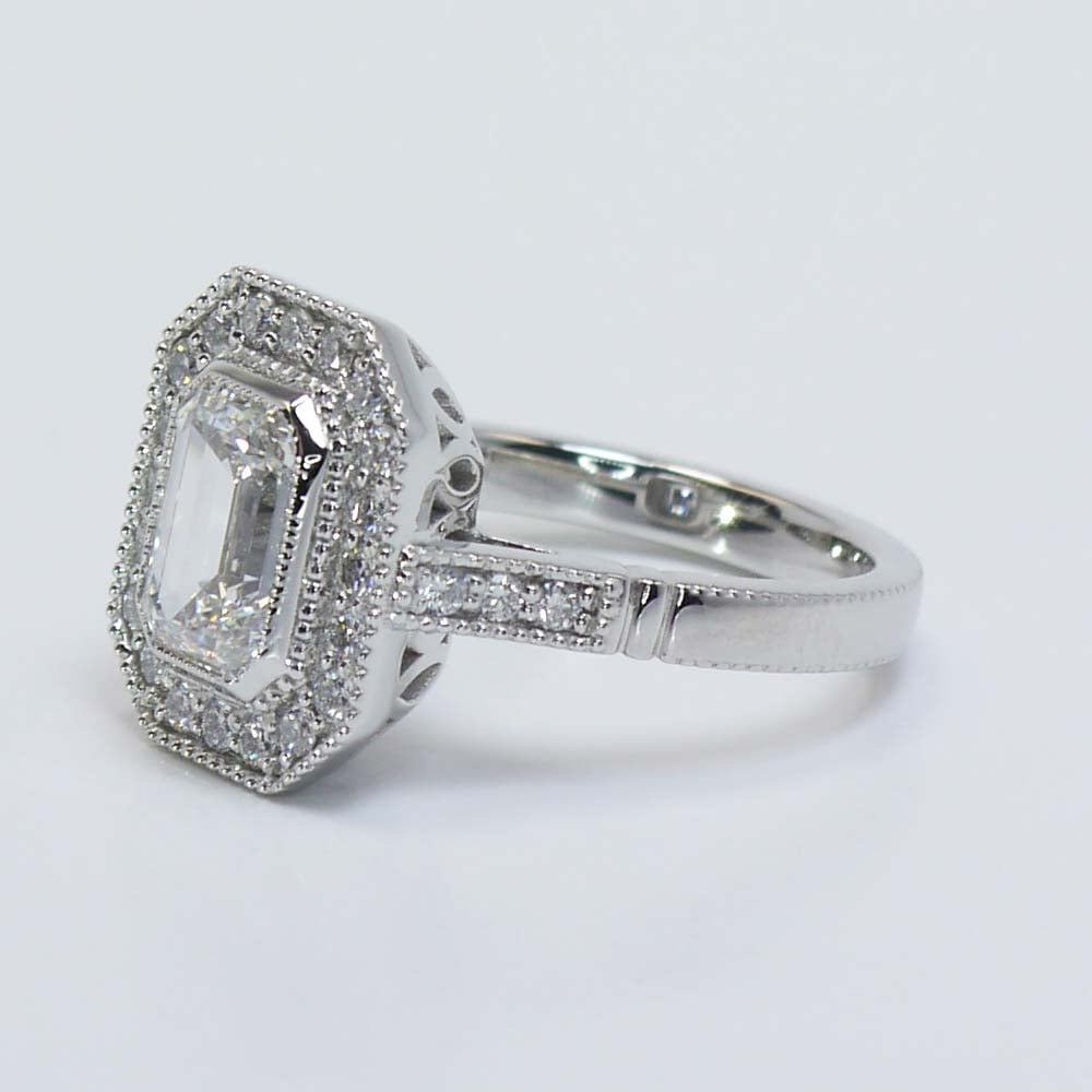 Emerald Cut Halo Engagement Ring In Platinum (1.5 Carat) angle 2