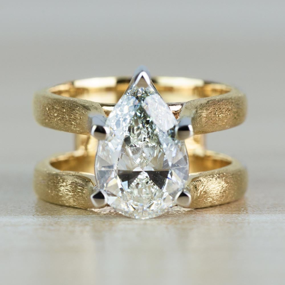 Custom Double Band with Texture Finish Pear Shaped Diamond Ring